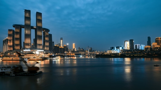 重庆夜景-蓝调时段-重庆印象-长嘉汇-朝天门 图片素材