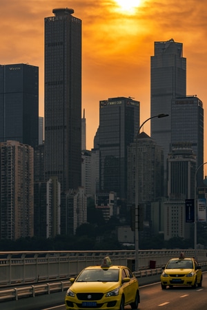 渝中半岛-夕阳-逆光-城市建筑-城市天际线 图片素材