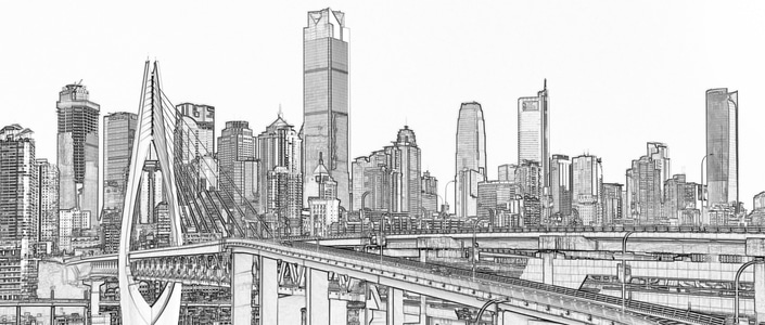 重庆印象-城市建筑-高楼-桥梁-素描 图片素材