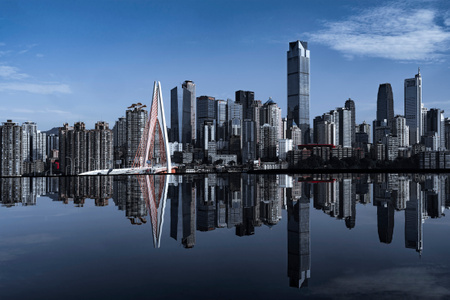 重庆地标-渝中半岛-天际线-镜面反射-渝中半岛 图片素材