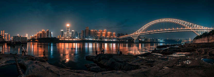 重庆夜景-全景-朝天门大桥-蓝调时段-城市 图片素材