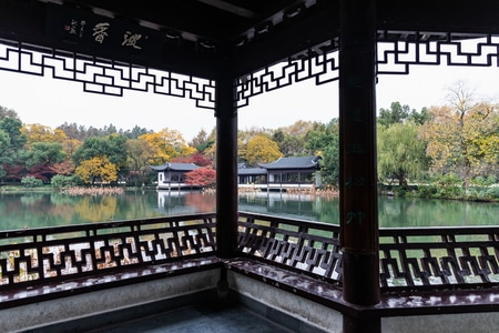 杭州-西湖-曲院风荷-秋天-枫叶 图片素材