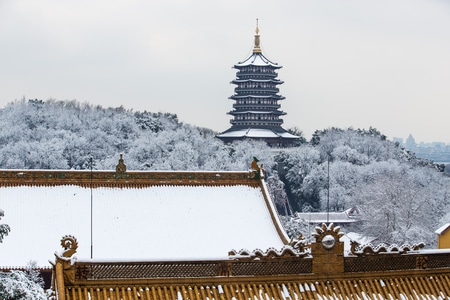 杭州-雪韵-雪霁-西湖-雷峰塔 图片素材