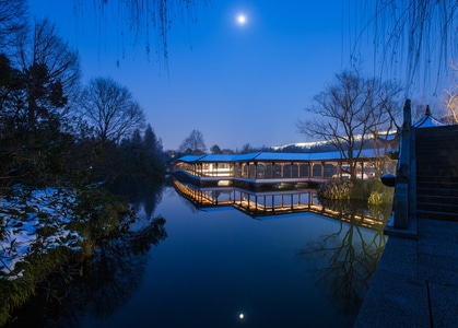 杭州-西湖-夜色-浴鹄湾-霁虹桥 图片素材