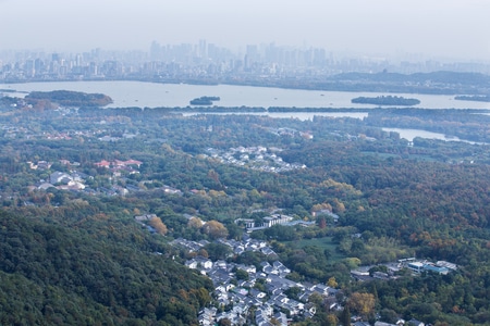 杭州-北高峰-俯瞰-西湖-城市 图片素材