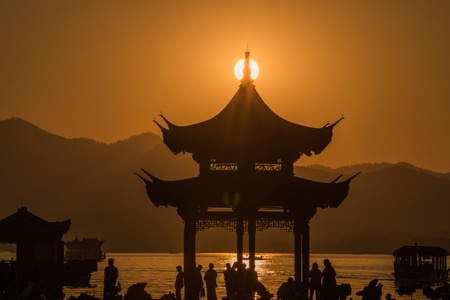 杭州-西湖-集贤亭-落日-艺术风光 图片素材