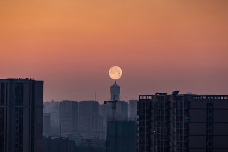 杭州-月出-月亮-杭州环球中心-城市 图片素材