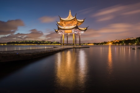 杭州-西湖-集贤亭-夜色-风光 图片素材