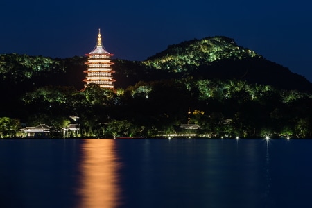 杭州-西湖-雷峰塔-暮色-夜色 图片素材