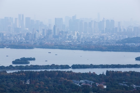 杭州-北高峰-俯瞰-西湖-城市 图片素材