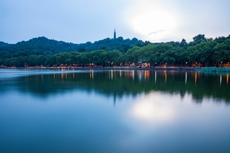 杭州-西湖-暮色-宝石山-保俶塔 图片素材