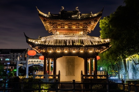 杭州-余杭-塘栖古镇-夜色-广济桥 图片素材