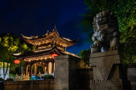 杭州-余杭-塘栖古镇-夜色-广济桥 图片素材