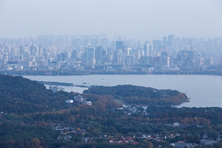 杭州-北高峰-俯瞰-西湖-城市 图片素材