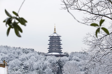 杭州-雪韵-雪霁-西湖-雷峰塔 图片素材