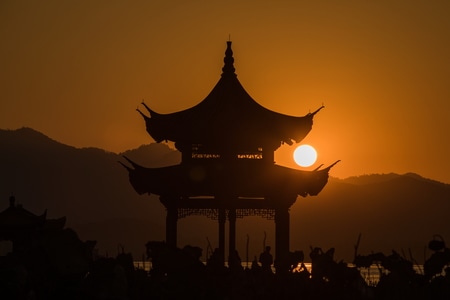 杭州-西湖-集贤亭-落日-艺术风光 图片素材