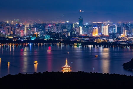 夜色-暮色-俯瞰-雷峰塔-玉皇山 图片素材