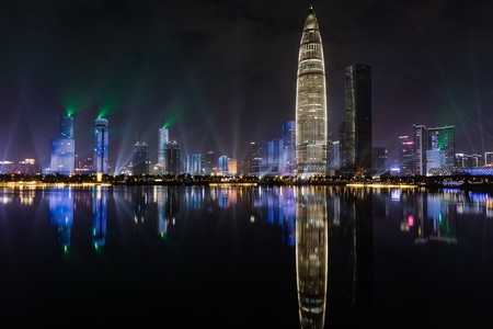 深圳-深圳湾-夜色-灯光秀-风景 图片素材