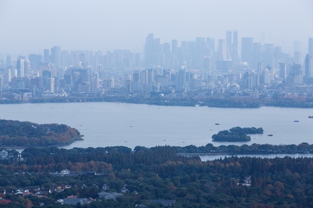 杭州-北高峰-俯瞰-西湖-城市 图片素材