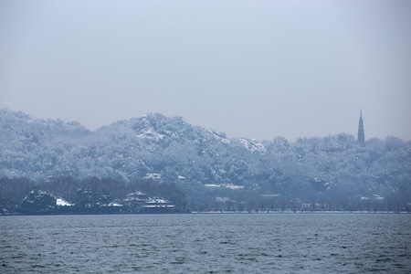 杭州-西湖-宝石山-雪景-西湖 图片素材