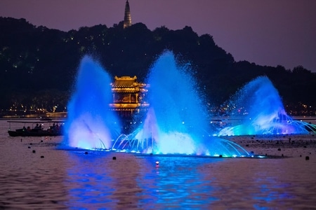 杭州-西湖-音乐喷泉-夜色-夜景 图片素材