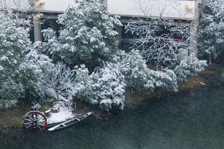 杭州-白荡海人家-湖边-下雪-风景 图片素材