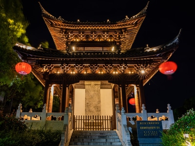杭州-余杭-塘栖古镇-夜色-广济桥 图片素材
