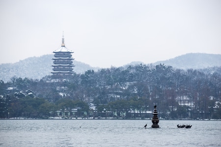 杭州-西湖-雪景-雷峰塔-雪霁 图片素材