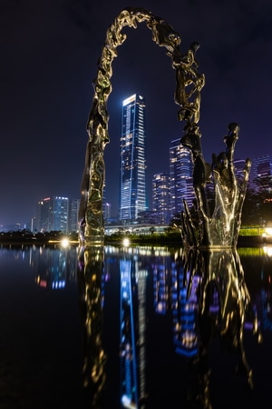 深圳湾-深圳-夜色-灯光-倒影 图片素材