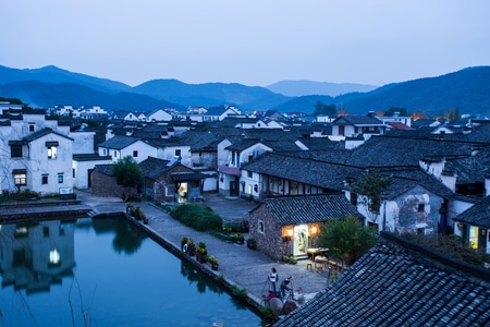 杭州-富阳-龙门古镇-暮色-风景 图片素材