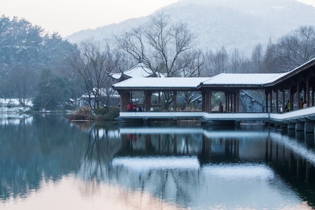 西湖-杭州-雪韵-浴鹄湾-霁虹桥 图片素材