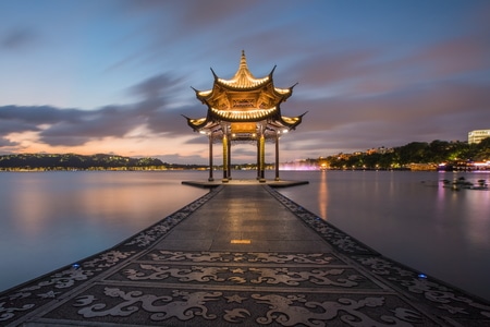 杭州-西湖-集贤亭-夜色-风光 图片素材
