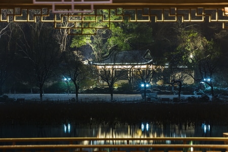 杭州-西湖-杨公堤-浴鹄湾-雪夜 图片素材