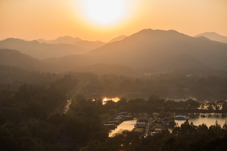 杭州-雷峰塔-夕照-夕阳-艺术风光 图片素材