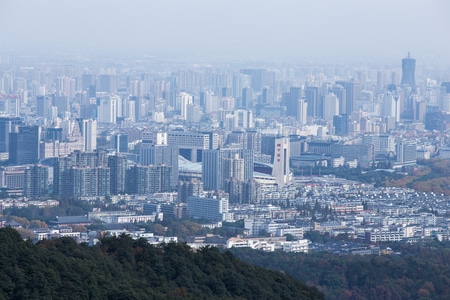 杭州-北高峰-俯瞰-城市-城市风光 图片素材