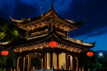 杭州-余杭-塘栖古镇-夜色-广济桥 图片素材