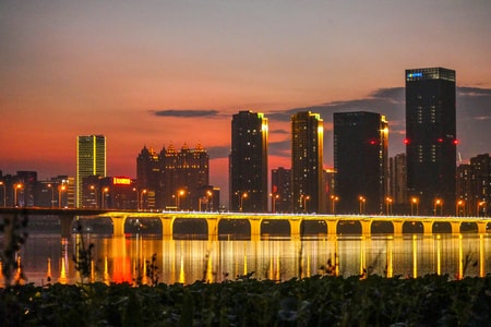 沙湖-黄昏-沙湖-夜景-城市 图片素材