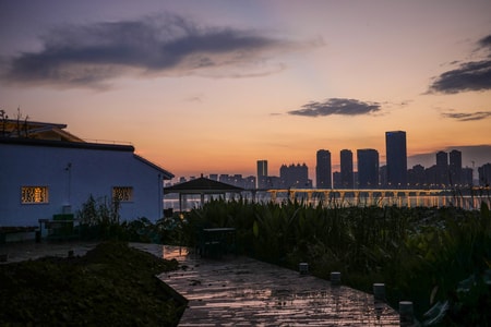 沙湖-黄昏-城市-城市风光-房屋 图片素材