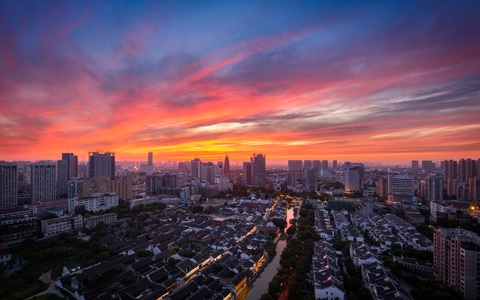 城市-常州-朝霞满天-建筑-城市 图片素材
