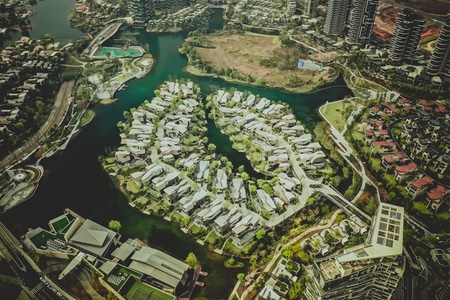 滨河公园-湖-航拍-城市-公园 图片素材