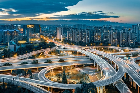 成都-路灯-夜景-立交桥-成都旅游 图片素材