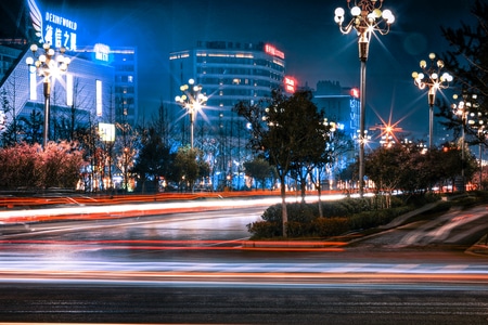 赛博朋克-夜景-街景-明亮-建筑 图片素材