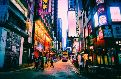 香港-街头-街道-高楼-夜景 图片素材