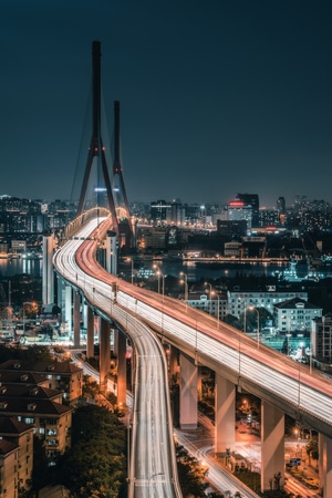 杨浦大桥-车流-爬楼-城市-夜景 图片素材