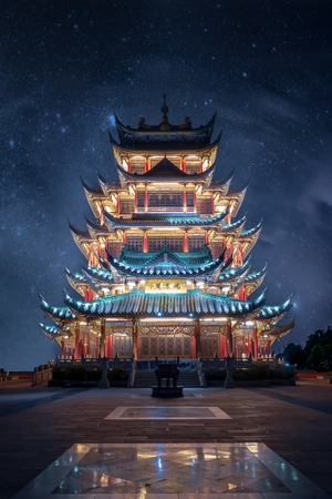 建筑-夜景-夜景-鸿恩阁-古建筑 图片素材