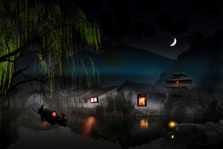 中国风-姑苏城外寒山寺-古城-寒山寺-夜半钟声到客船 图片素材