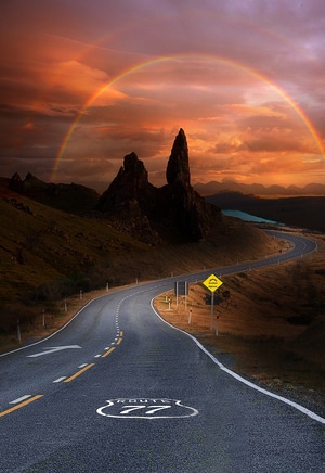 公路-在路上-彩虹-旅行-探索美景 图片素材