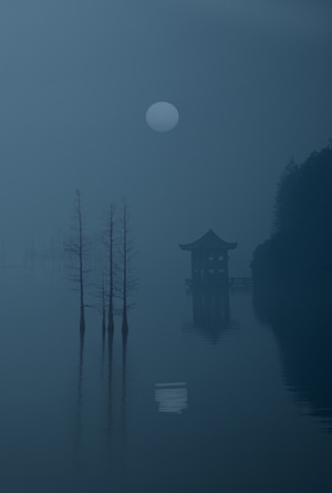 武汉-东湖-晨雾-长曝光-意境 图片素材