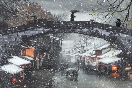 江南-水乡-初雪-旅游-度假 图片素材