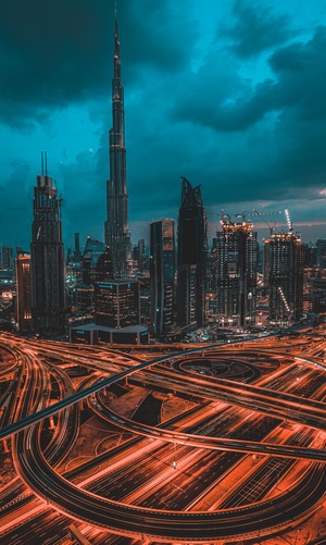 迪拜-摩天楼-蓝橙金-调色-城市 图片素材